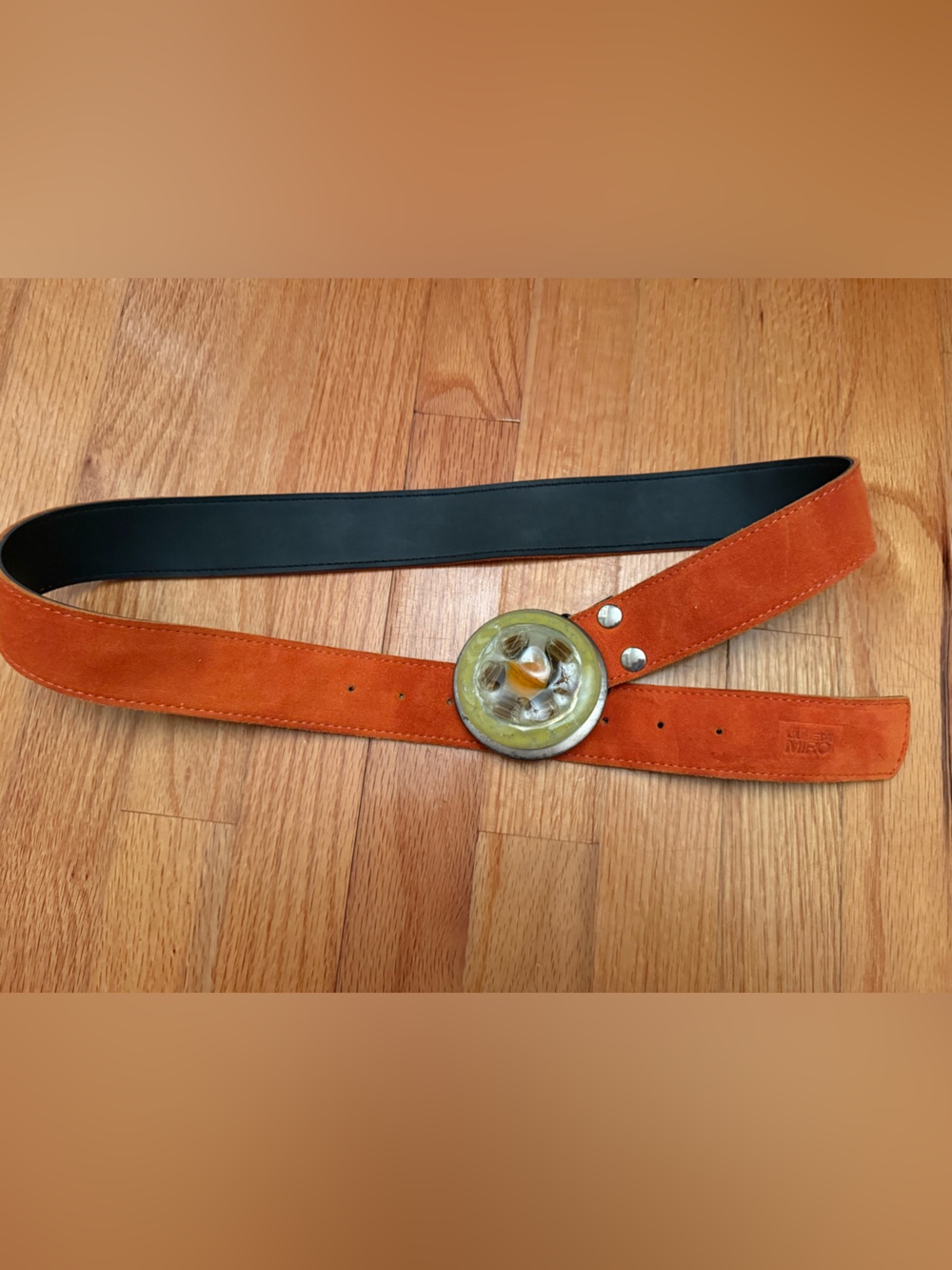 Julieta Miro Vintage Bohemian orange suede belt with handmade buckle